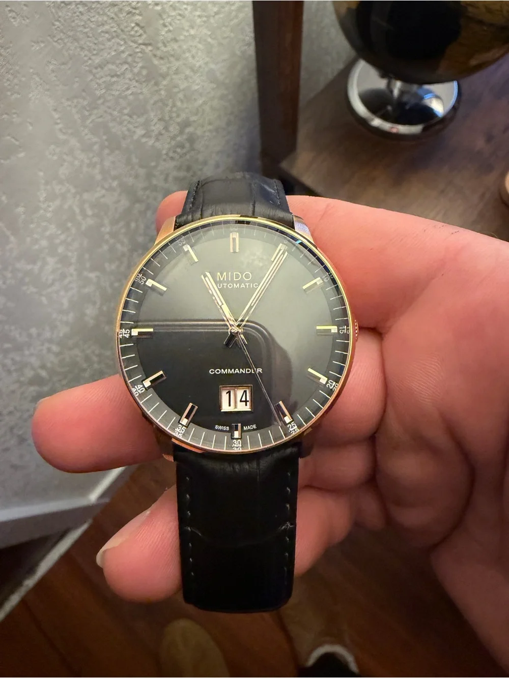 MIDO Commander Big Date Men's Black Leather Strap Watch